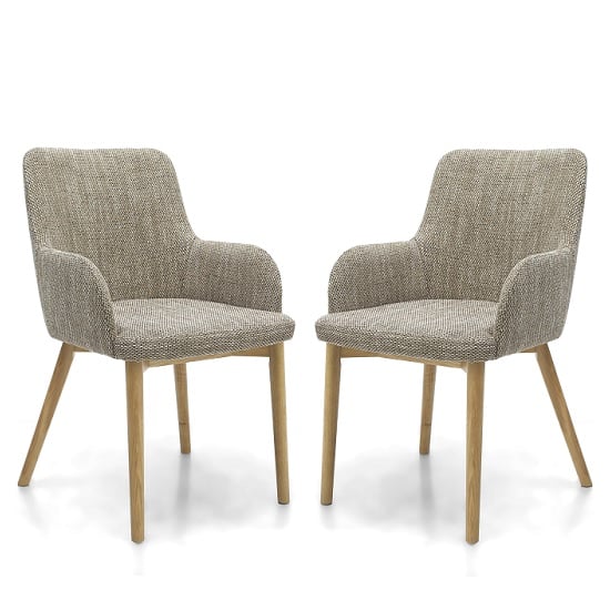 Saratov Oatmeal Fabric Dining Chairs With Oak Legs In Pair