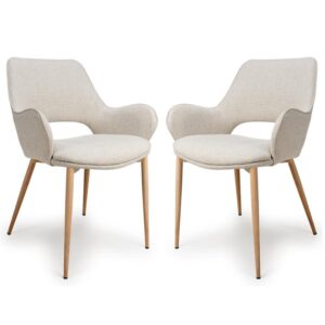 Sanremo Natural Fabric Dining Chairs With Oak Legs In Pair