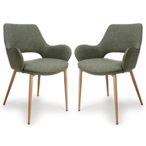 Sanremo Sage Fabric Dining Chairs With Oak Legs In Pair