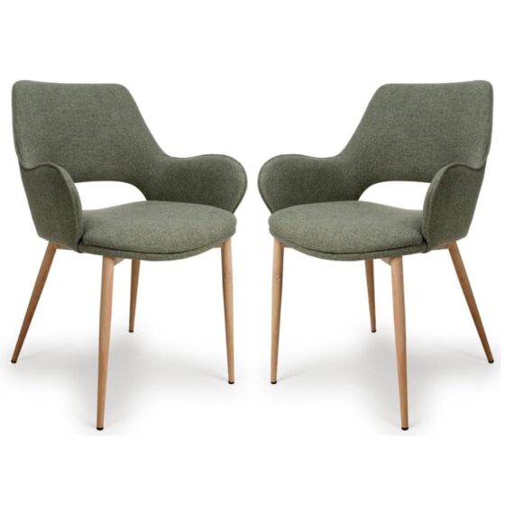 Sanremo Sage Fabric Dining Chairs With Oak Legs In Pair