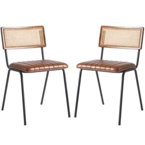 Shelby Brown Genuine Leather Dining Chairs In Pair