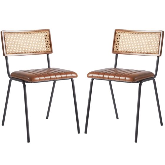 Shelby Brown Genuine Leather Dining Chairs In Pair