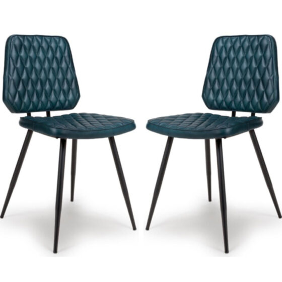 Allen Blue Leather Dining Chairs In Pair