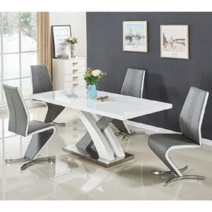 Axara Large Extending Grey Dining Table 4 Gia Grey White Chairs