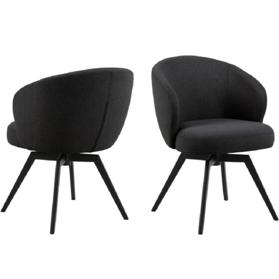 Denver Anthracite Fabric Dining Chairs With Black Legs In Pair