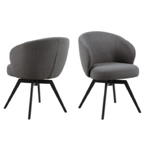 Denver Grey Fabric Dining Chairs With Black Legs In Pair