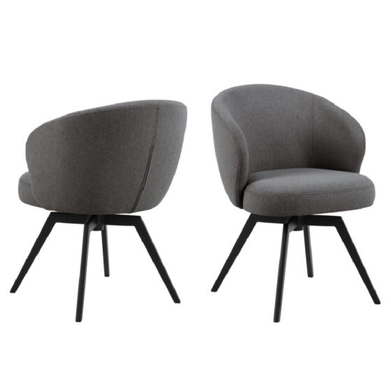 Denver Grey Fabric Dining Chairs With Black Legs In Pair