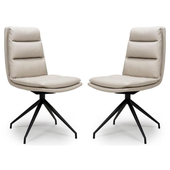 Norton Taupe PVC Fabric Dining Chairs With Metal Legs In Pair