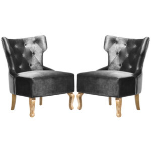 Narvel Grey Velvet Dining Chairs With Wooden Legs In Pair
