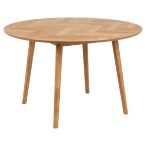 Nephi Wooden Round Dining Table With Herringbone Design In Oak