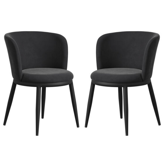 Nixa Black Velvet Dining Chairs In Pair