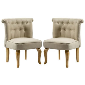 Pacari Beige Fabric Dining Chairs With Wooden Legs In Pair