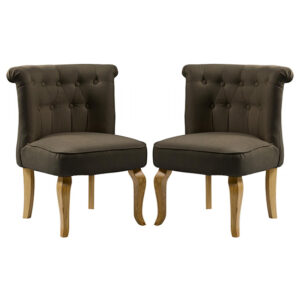 Pacari Brown Fabric Dining Chairs With Wooden Legs In Pair