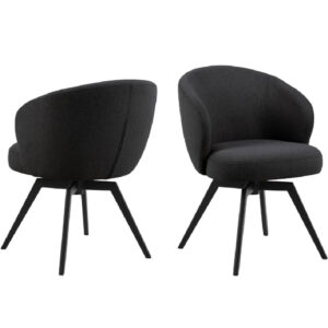 Denver Anthracite Fabric Dining Chairs With Black Legs In Pair