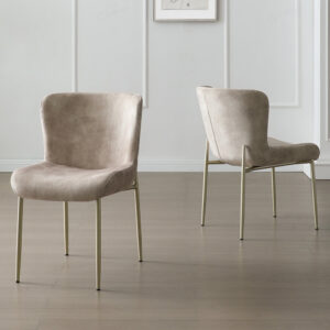 Piercy Champagne Fabric Dining Chairs With Gold Legs In Pair